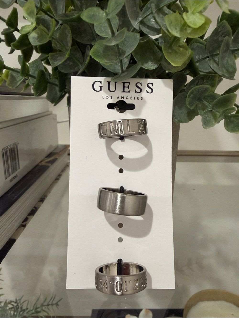 GUESS Roman Silver-Tone Ring Set
